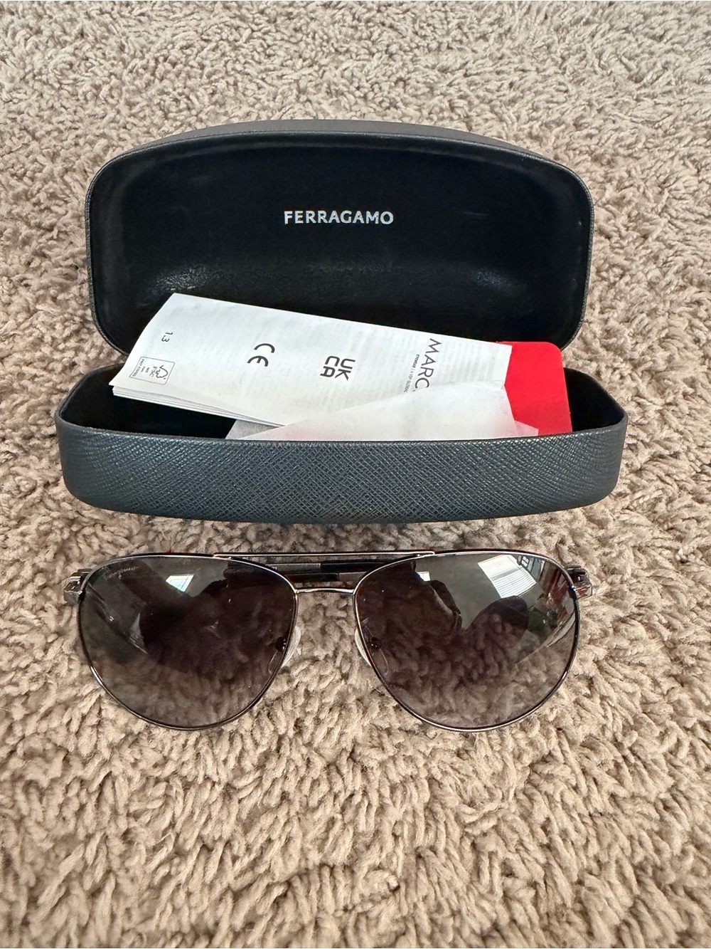 Salvatore Ferragamo Silver Metal Aviator Sunglasses with Dark Smoke Lenses SF15S